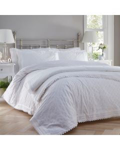 Balmoral Percale Embroidered Duvet Cover Set - White - Single