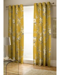 Catherine Lansfield Canterbury Eyelet Curtains - Ochre - 66 x 72