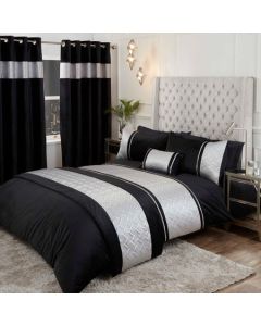 Capri Eyelet Curtains - Black/Silver - 66x72"