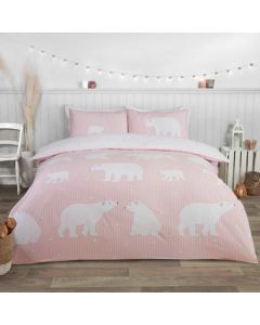 Polar Bear Brushed Cotton Duvet Cover Set - Blush Pink