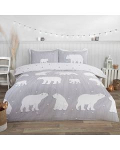 Polar Bear Brushed Cotton Duvet Cover Set - Grey