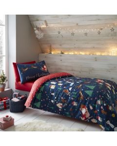 Santa's Christmas Wonderland Glow In The Dark Duvet Cover Set - Navy
