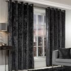 Crushed Velvet Eyelet Curtains - Charcoal