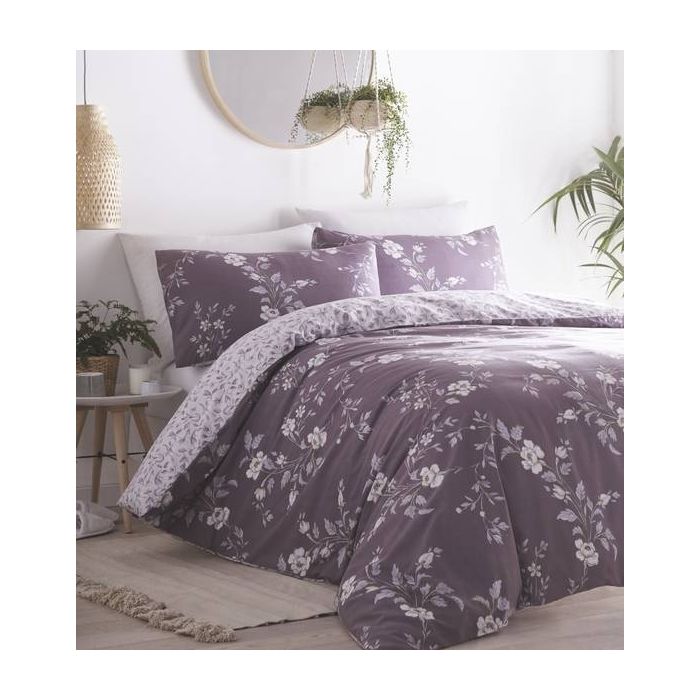 Yasmina Plum Super King Floral Duvet Cover Reversible
