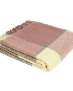 All Wool Block Check Throw - Charcoal/Dusky Pink - 150x183cm