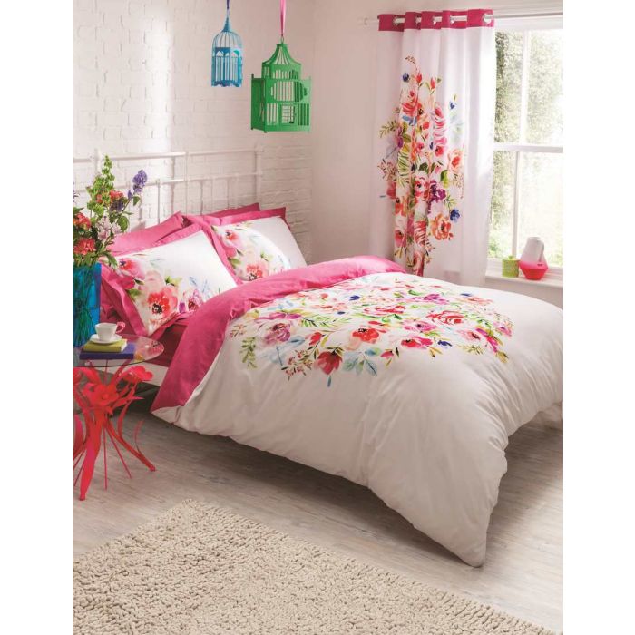 Fl Duvet Cover Or Curtains Bedding Set, Bright Pink Bedding Sets