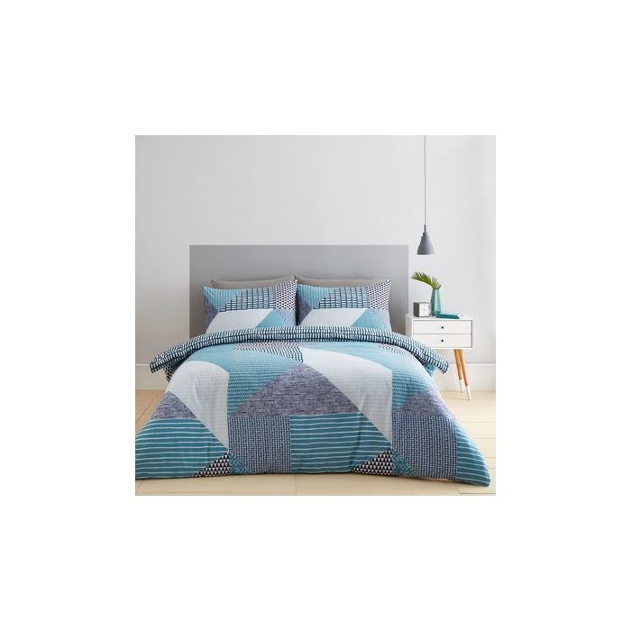 Catherine Lansfield Larsson Geo Teal, Teal Bedding King Size