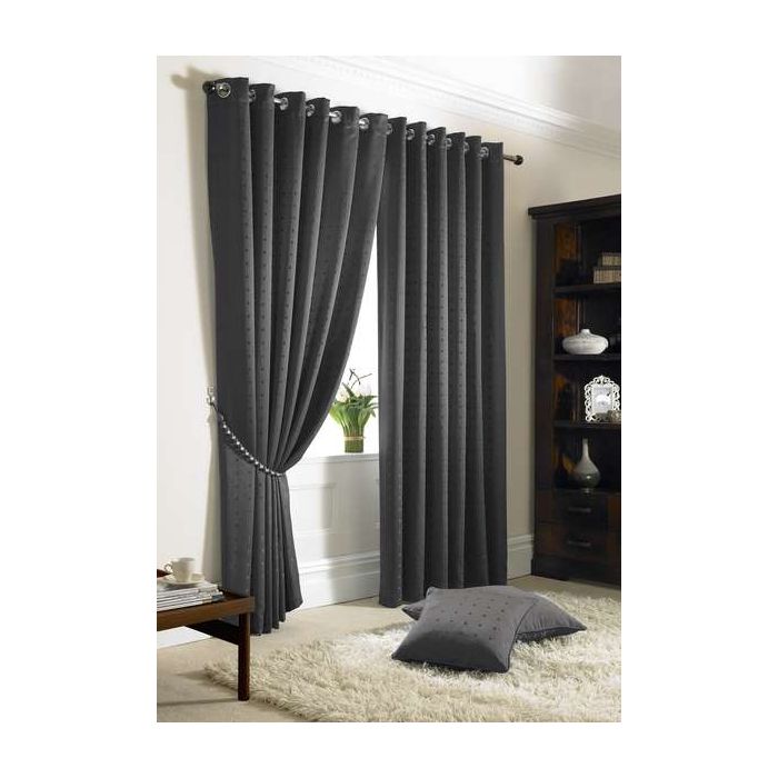 Madison Charcoal Eyelet Header Curtains, Charcoal Gray Curtains