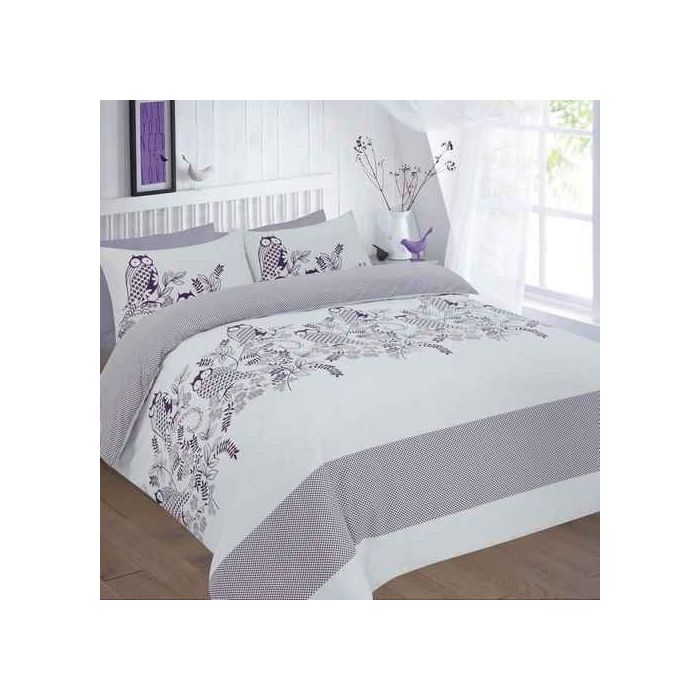 Owls Plum Bed Linen Set Owls Plum Bed Linen Set, White Bedding With Small Flowers